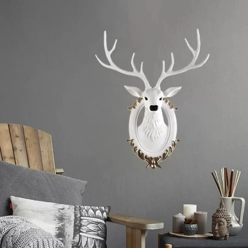 Country Resin Deer Head Sconce Light - LED Wall Mounted Lamp (16“/18.5”) in Black/White/Wood