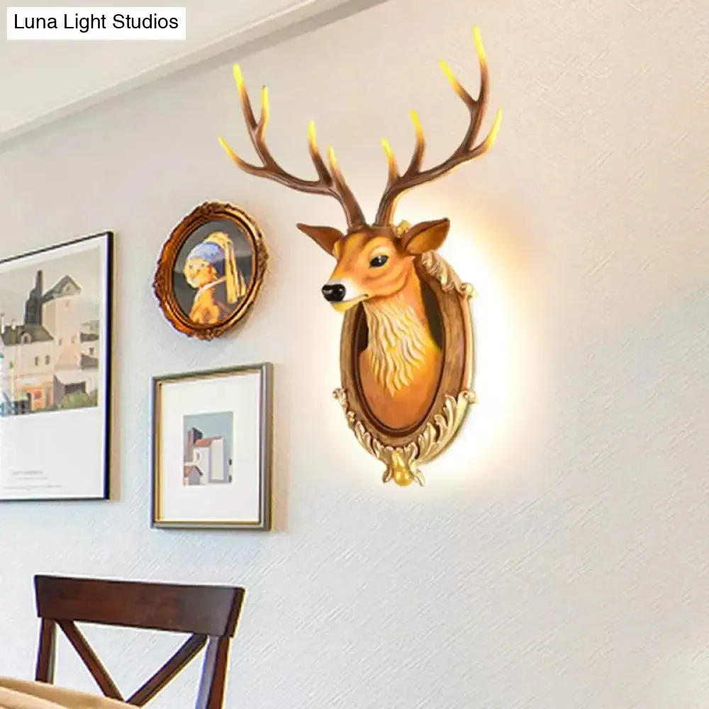 Country Resin Deer Head Sconce Light - LED Wall Mounted Lamp (16“/18.5”) in Black/White/Wood