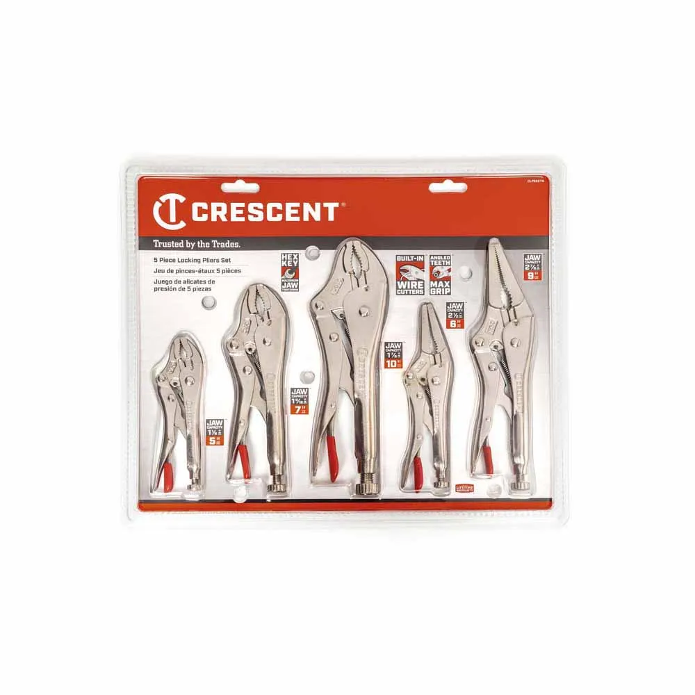 Crescent CLP5SETN-08 5 Piece Curved and Long Nose Locking Plier Set