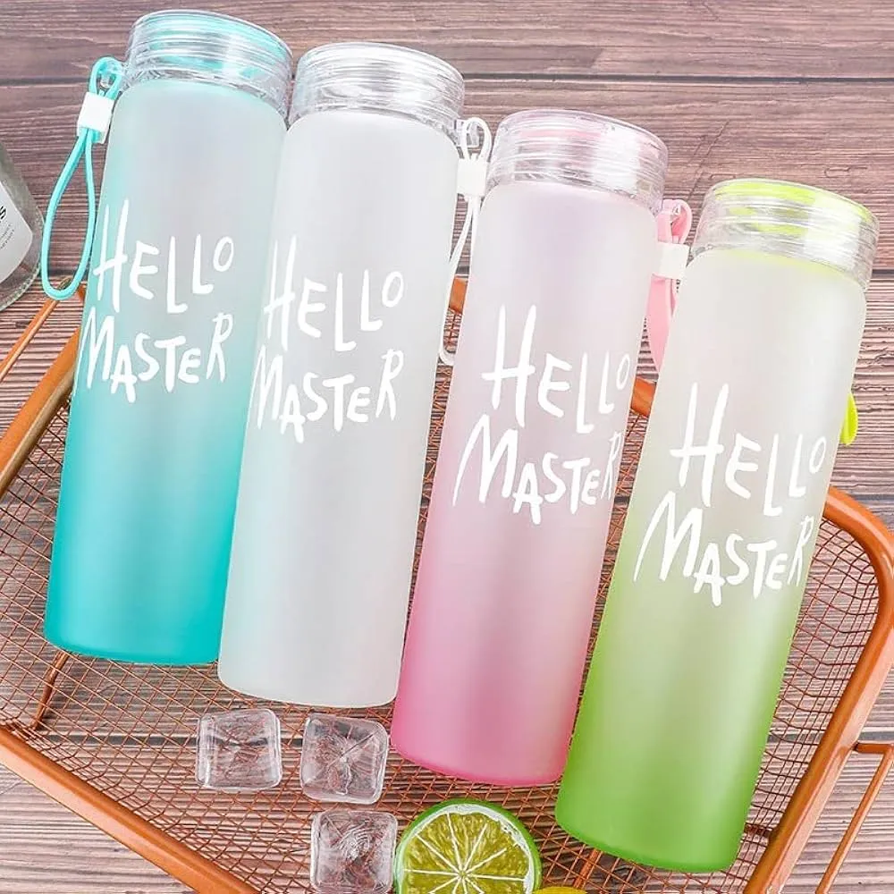 Crystal Hello Master Glass Water Bottle and Plastic LID with Box