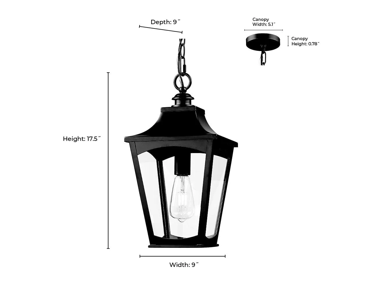 Curry Outdoor Hanging Lantern - Powder Coated Black - Clear Glass - 9in. Diameter - E26 Medium Base