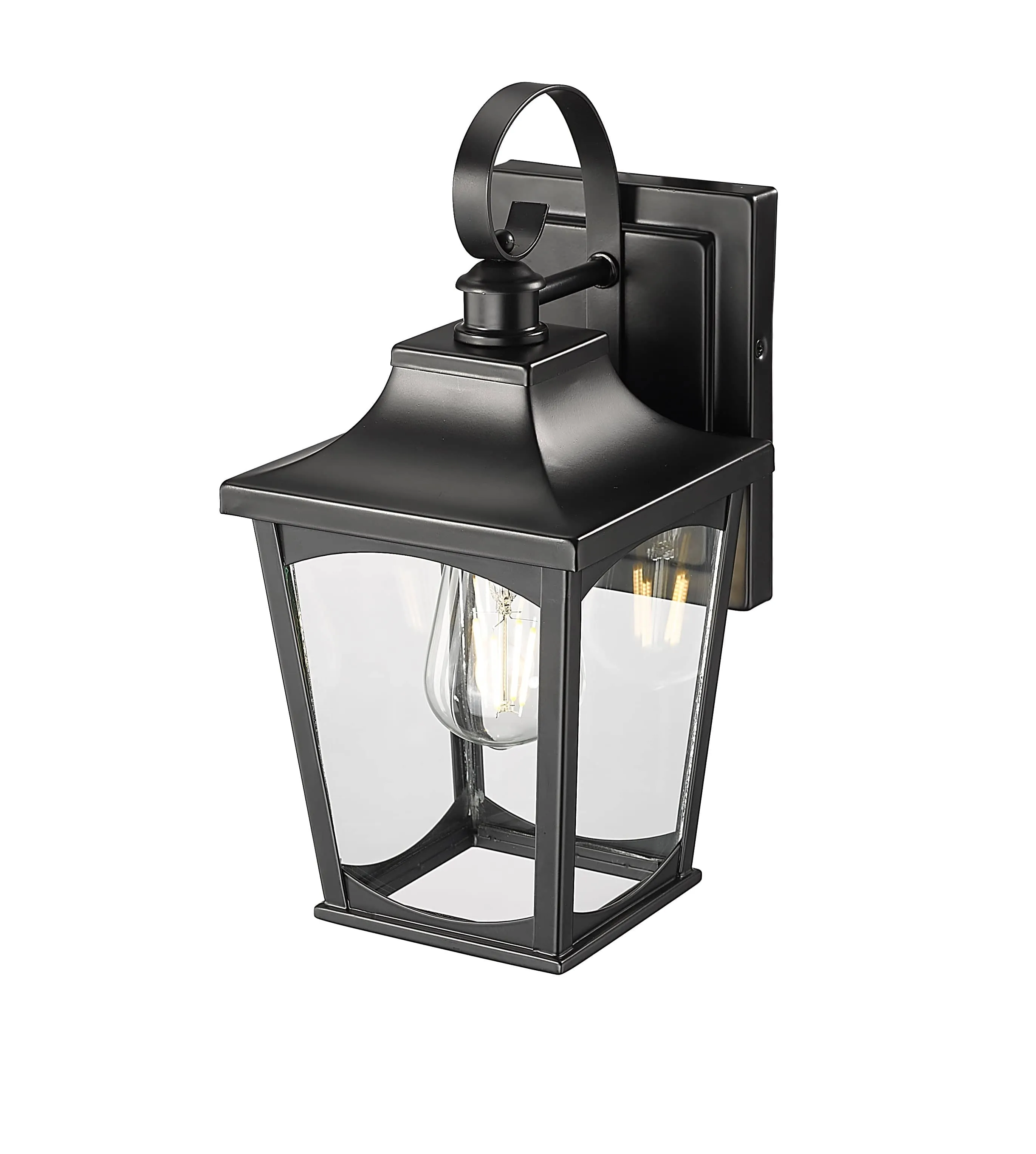 Curry Outdoor Wall Sconce - Powder Coated Black - Clear Glass - 7in. Extension - E26 Medium Base