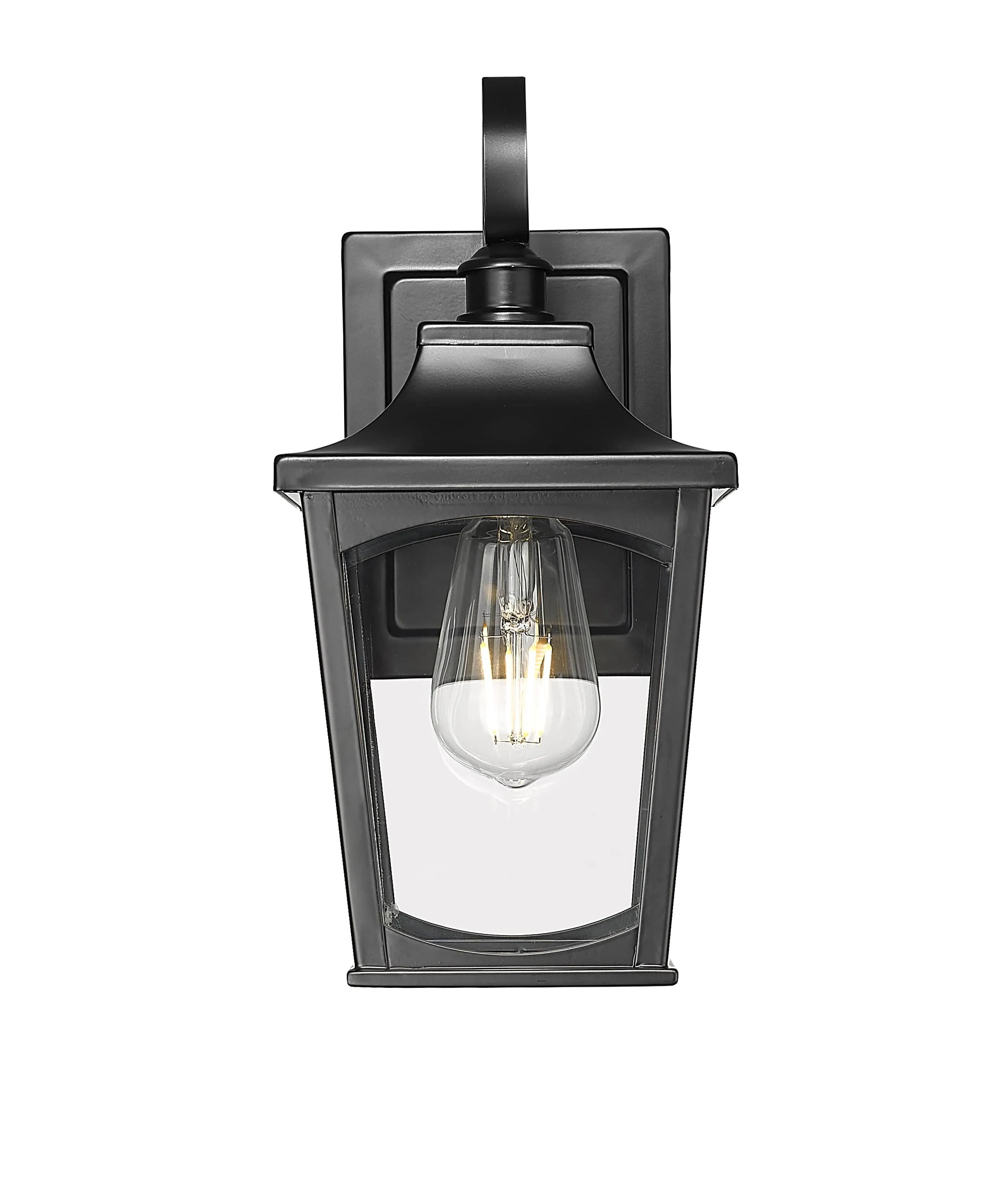 Curry Outdoor Wall Sconce - Powder Coated Black - Clear Glass - 7in. Extension - E26 Medium Base