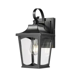 Curry Outdoor Wall Sconce - Powder Coated Black - Clear Glass - 7in. Extension - E26 Medium Base