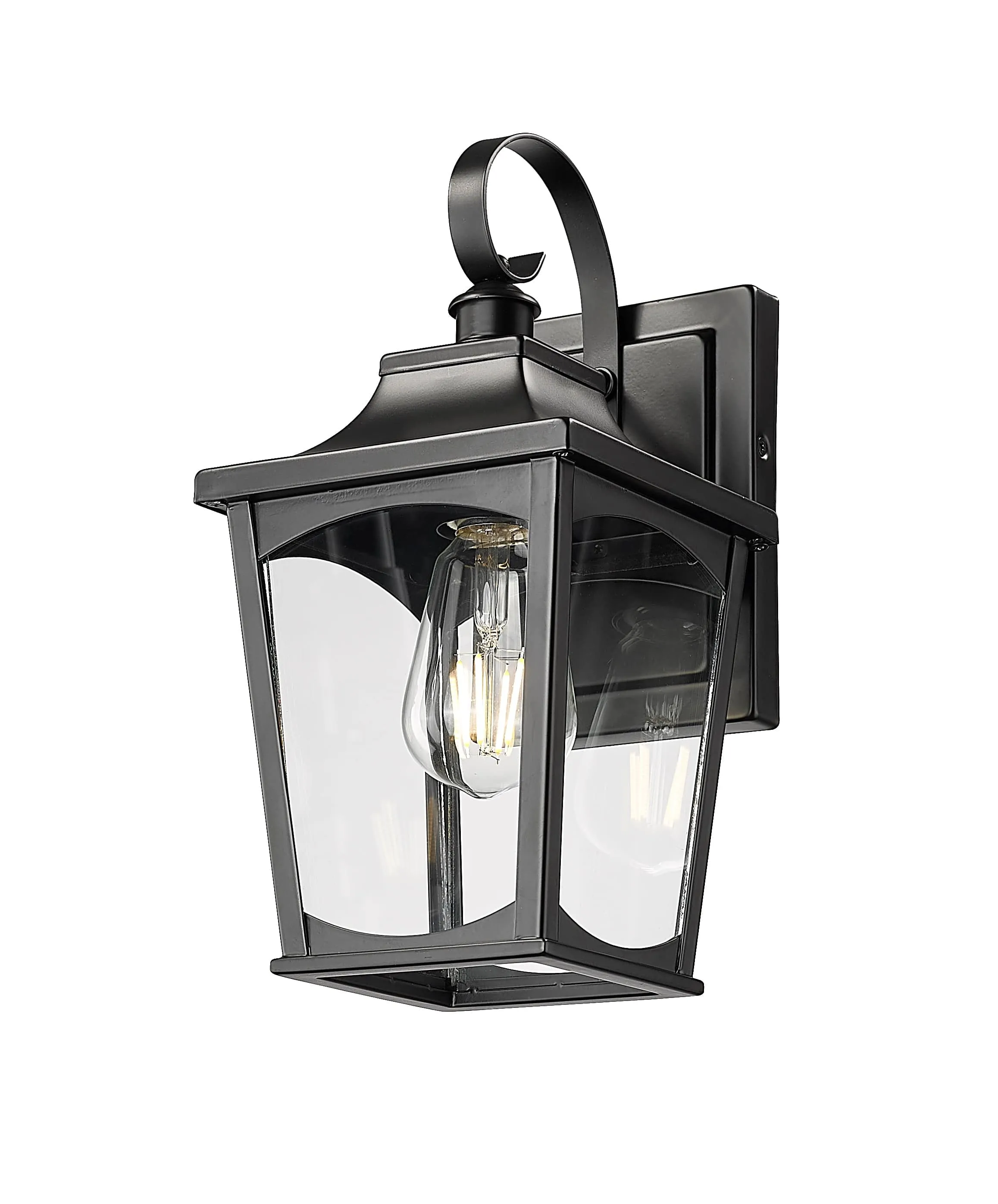 Curry Outdoor Wall Sconce - Powder Coated Black - Clear Glass - 7in. Extension - E26 Medium Base