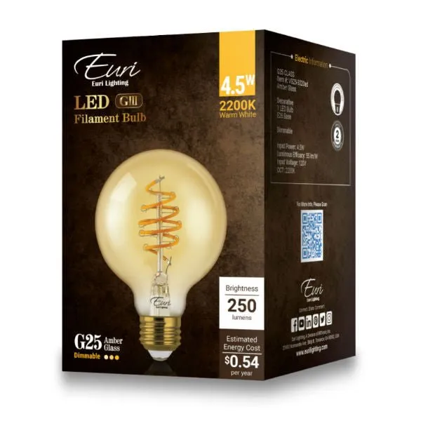 Curved LED Spiral Filament Edison Glob Bulb - 4.5 Watt - 2200K