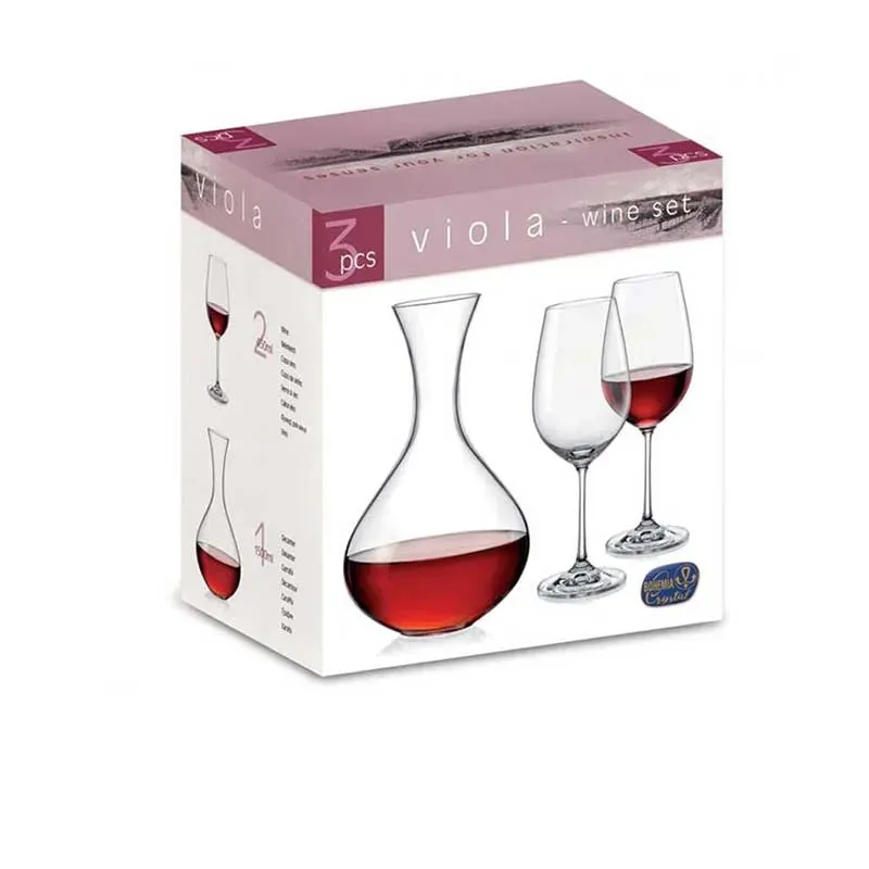 Decanter with Wine Glasses Clear Bohemia Crystal Set | Pack of 3