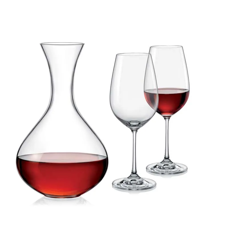 Decanter with Wine Glasses Clear Bohemia Crystal Set | Pack of 3