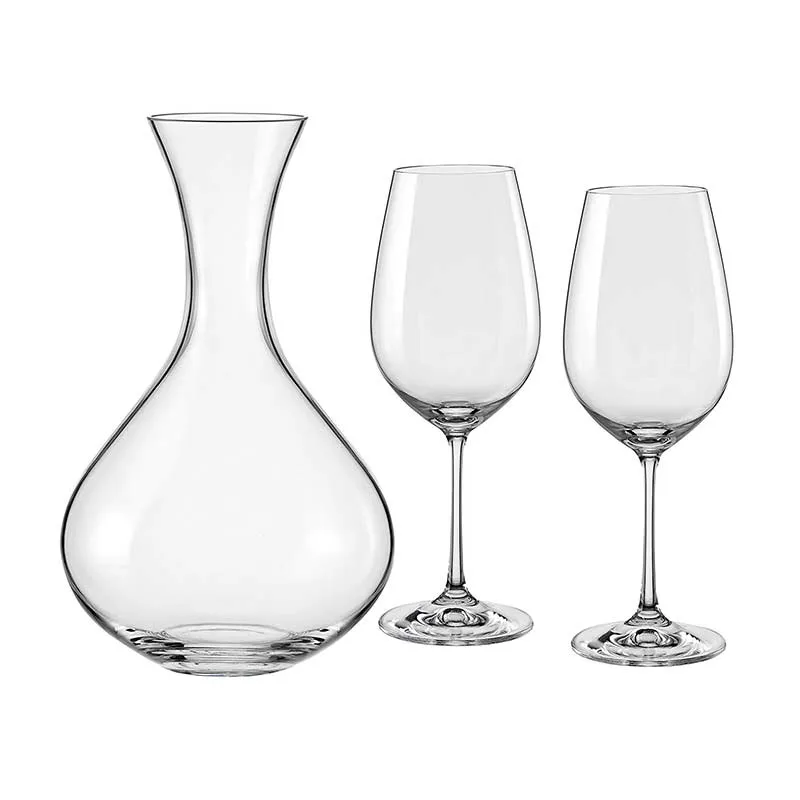 Decanter with Wine Glasses Clear Bohemia Crystal Set | Pack of 3