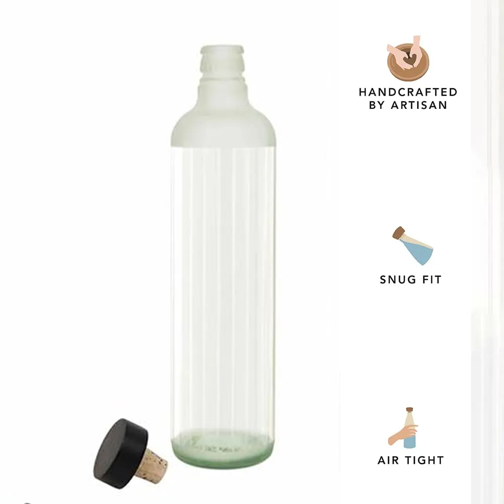 Ellementry Frosty Handcrafted Glass Water Bottle with Cork (750 ML)| Eco- Friendly Glass Water Bottle for Fridge, Home, Office | BPA Free | Sustainable Glass Bottle for Decor and Gifting