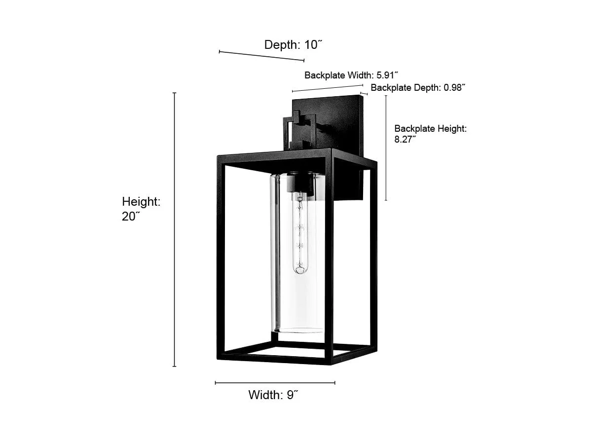 Ellway Outdoor Wall Sconce - Textured Black - Clear Glass - 10in. Extension - E26 Medium Base