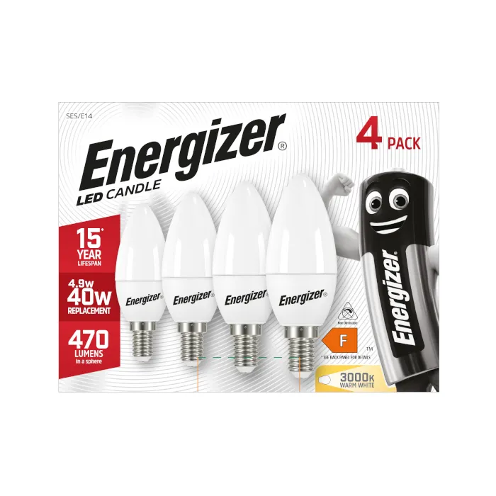 Energizer 4.9W E14 Candle LED Bulb - 4 Pack - 470lm - 3000K