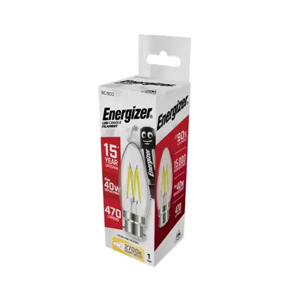 Energizer LED Candle Filament BC / B22 4W = 40W Warm White Bulb