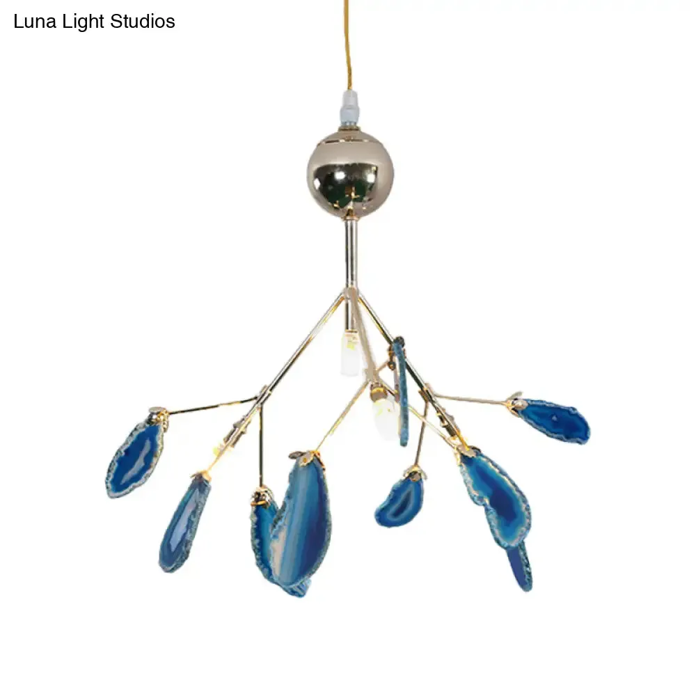 Firefly Agate Ceiling Pendant Lamp - Modern 4/16-Light Chandelier for Living Room in Blue/Green