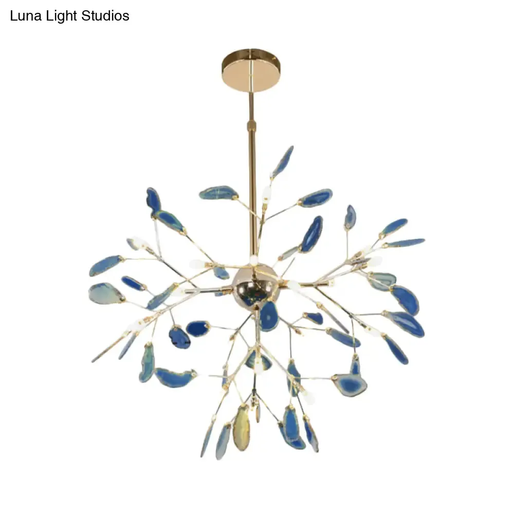 Firefly Agate Ceiling Pendant Lamp - Modern 4/16-Light Chandelier for Living Room in Blue/Green