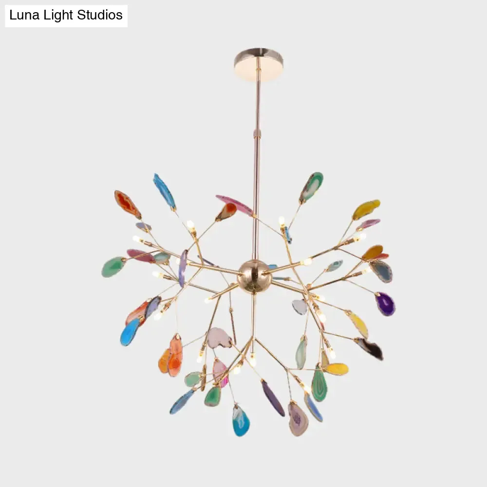 Firefly Agate Ceiling Pendant Lamp - Modern 4/16-Light Chandelier for Living Room in Blue/Green