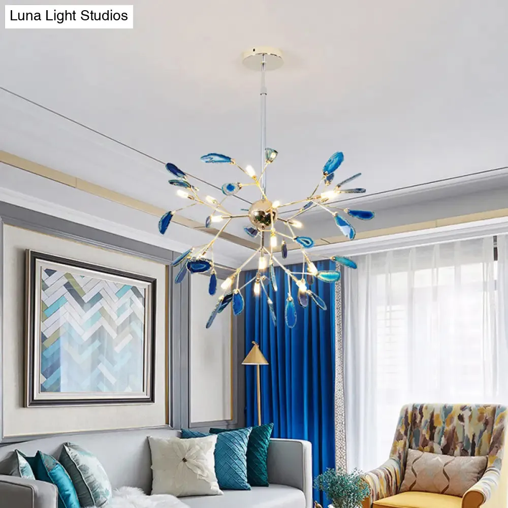 Firefly Agate Ceiling Pendant Lamp - Modern 4/16-Light Chandelier for Living Room in Blue/Green