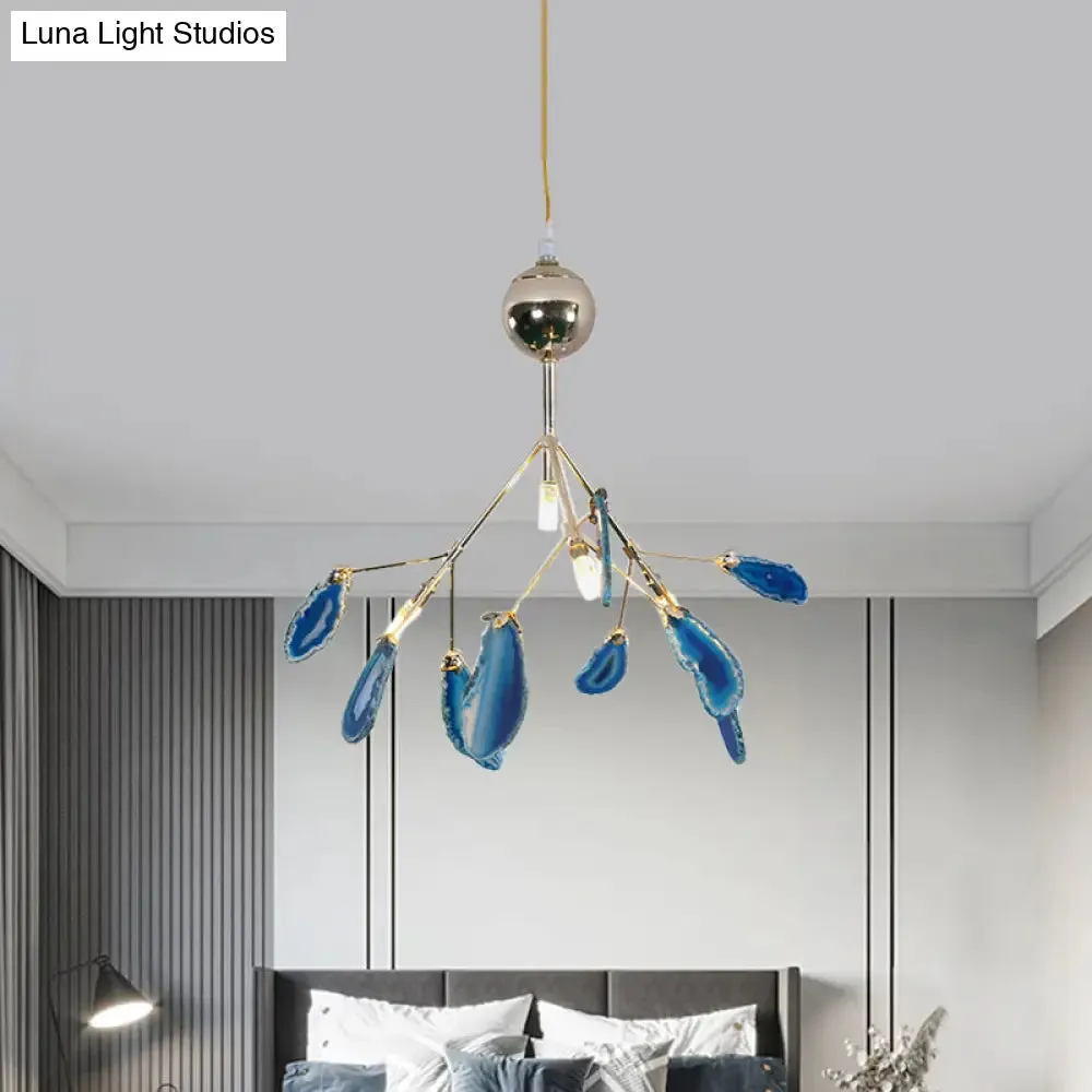 Firefly Agate Ceiling Pendant Lamp - Modern 4/16-Light Chandelier for Living Room in Blue/Green