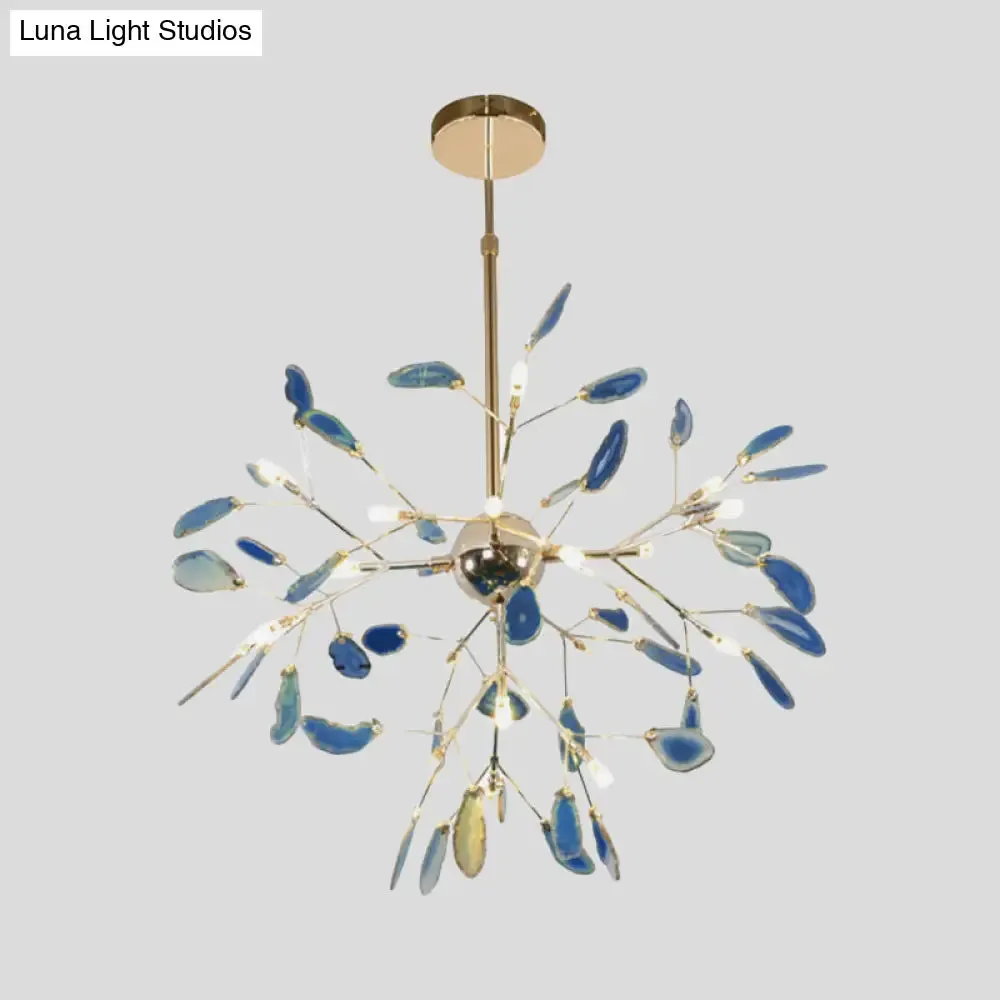 Firefly Agate Ceiling Pendant Lamp - Modern 4/16-Light Chandelier for Living Room in Blue/Green