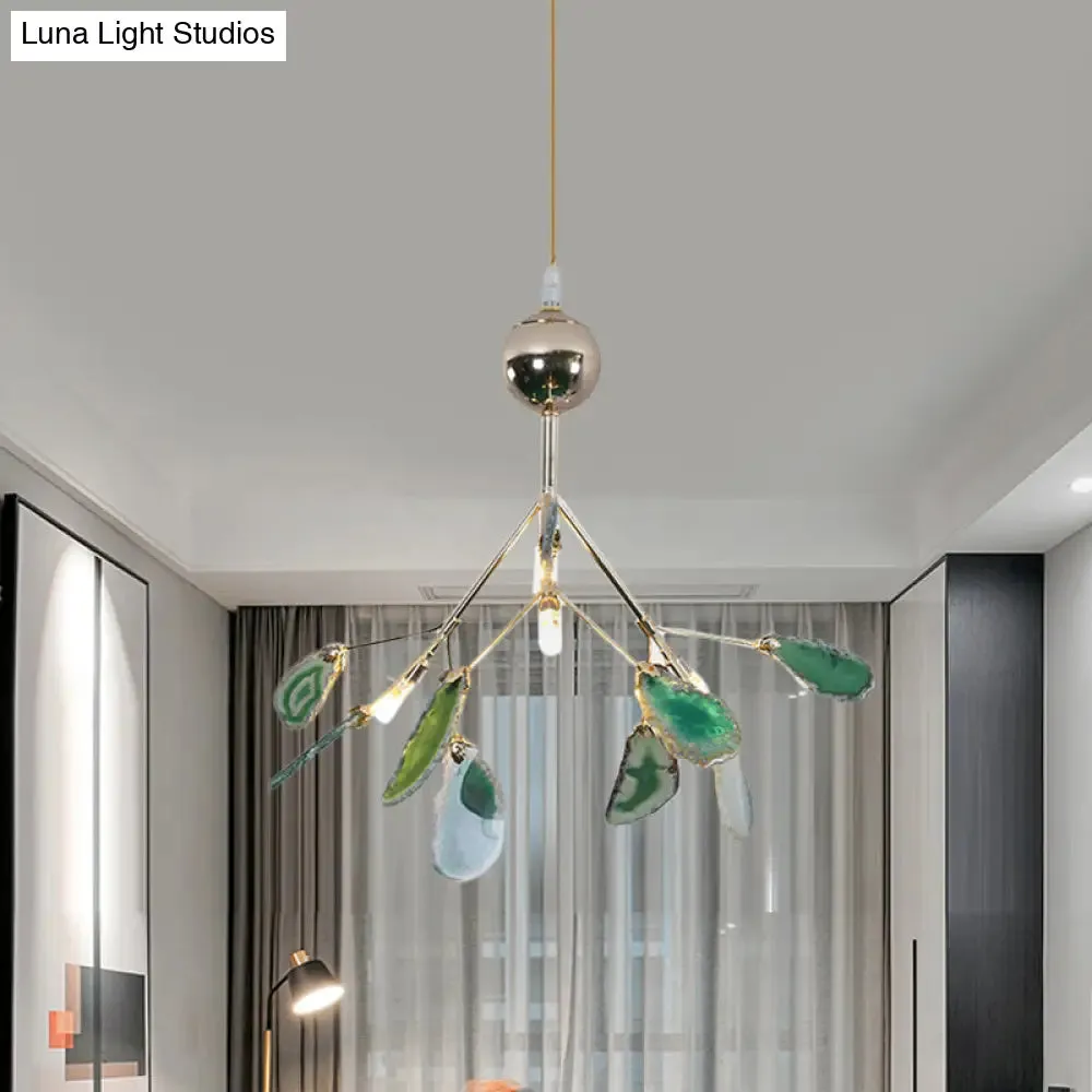 Firefly Agate Ceiling Pendant Lamp - Modern 4/16-Light Chandelier for Living Room in Blue/Green