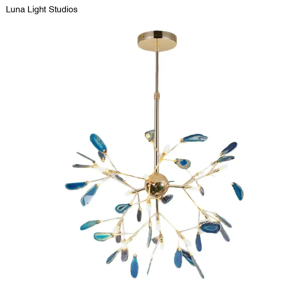 Firefly Agate Ceiling Pendant Lamp - Modern 4/16-Light Chandelier for Living Room in Blue/Green