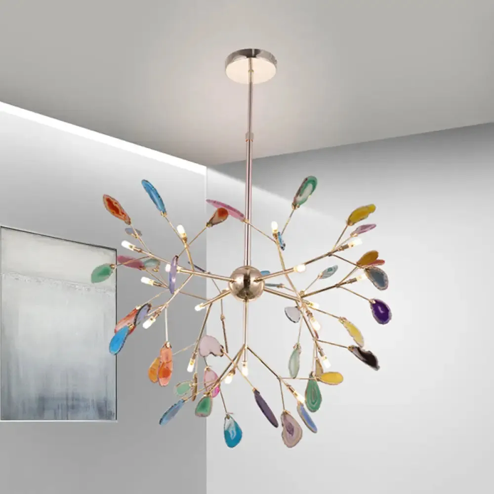 Firefly Agate Ceiling Pendant Lamp - Modern 4/16-Light Chandelier for Living Room in Blue/Green