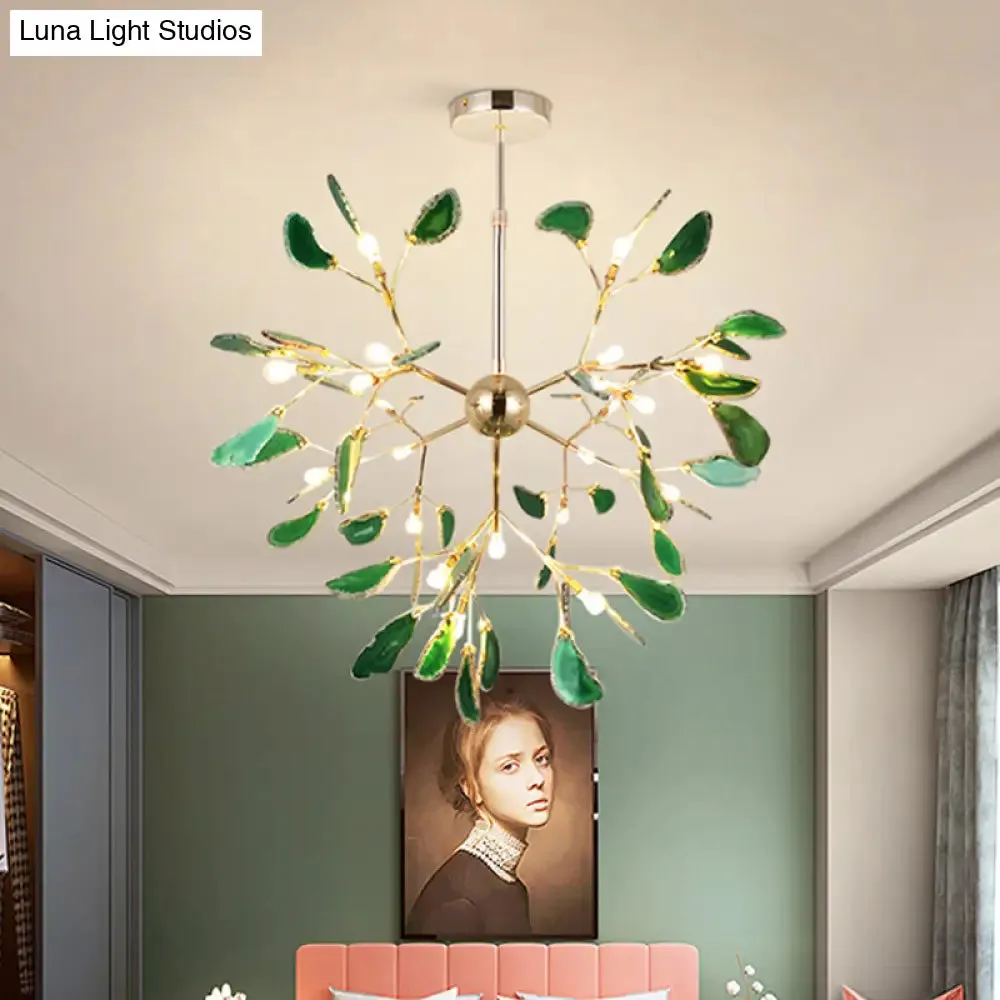 Firefly Agate Ceiling Pendant Lamp - Modern 4/16-Light Chandelier for Living Room in Blue/Green