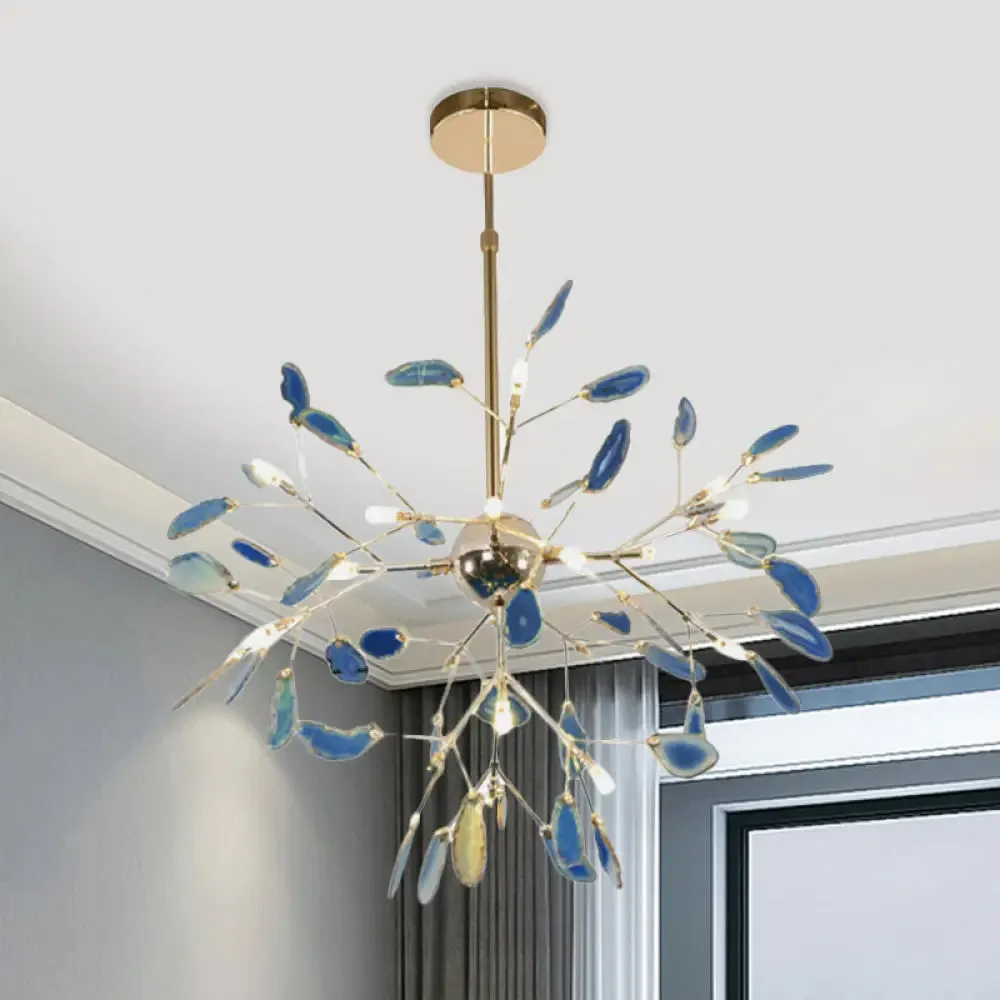 Firefly Agate Ceiling Pendant Lamp - Modern 4/16-Light Chandelier for Living Room in Blue/Green