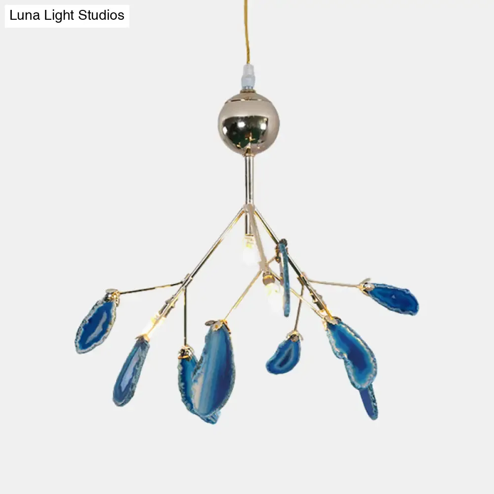 Firefly Agate Ceiling Pendant Lamp - Modern 4/16-Light Chandelier for Living Room in Blue/Green