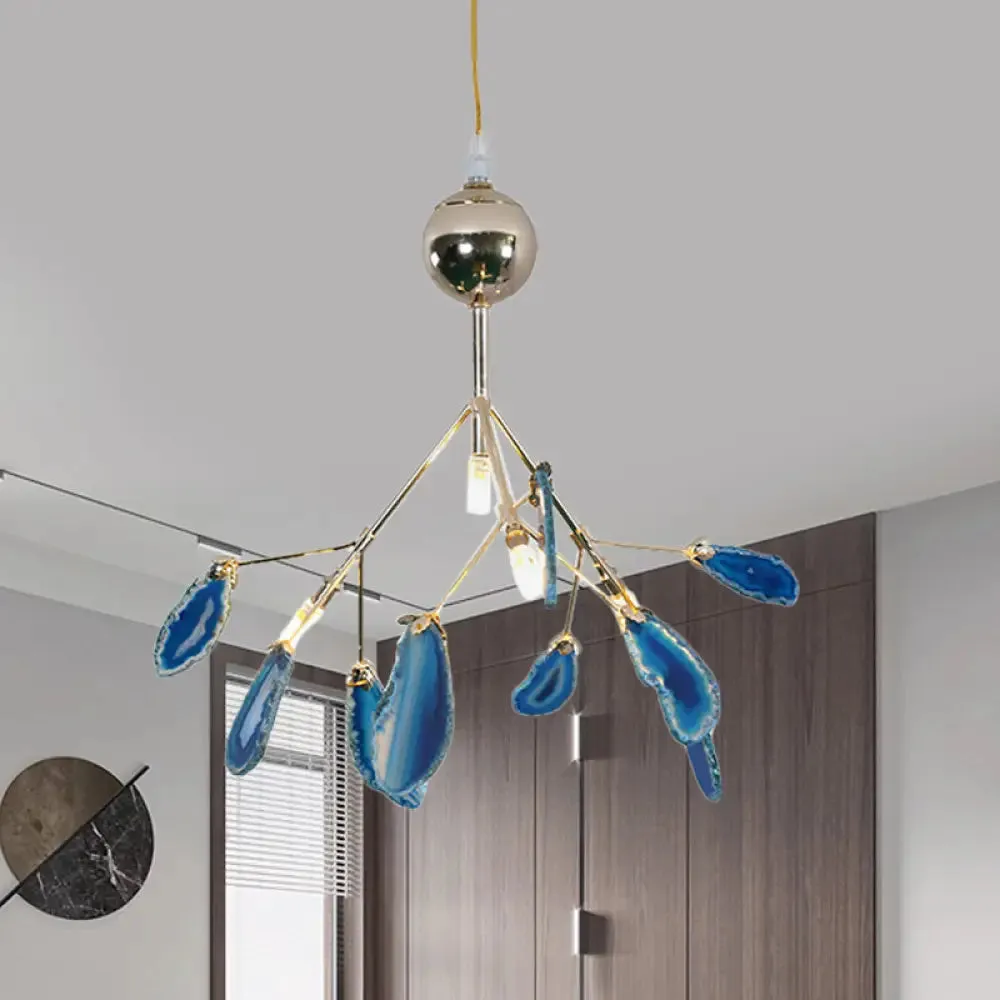 Firefly Agate Ceiling Pendant Lamp - Modern 4/16-Light Chandelier for Living Room in Blue/Green