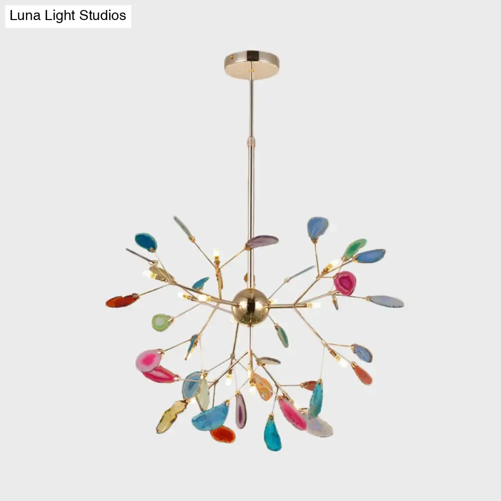 Firefly Agate Ceiling Pendant Lamp - Modern 4/16-Light Chandelier for Living Room in Blue/Green