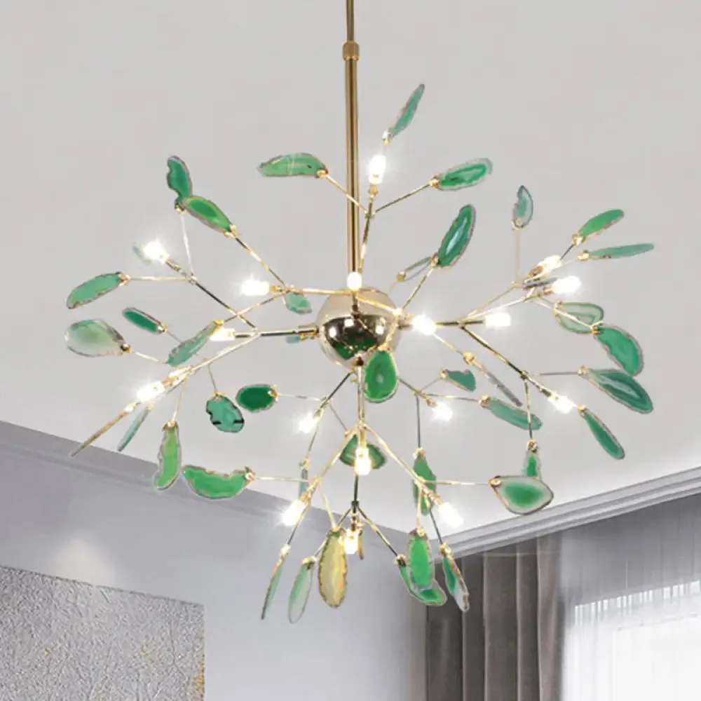 Firefly Agate Ceiling Pendant Lamp - Modern 4/16-Light Chandelier for Living Room in Blue/Green