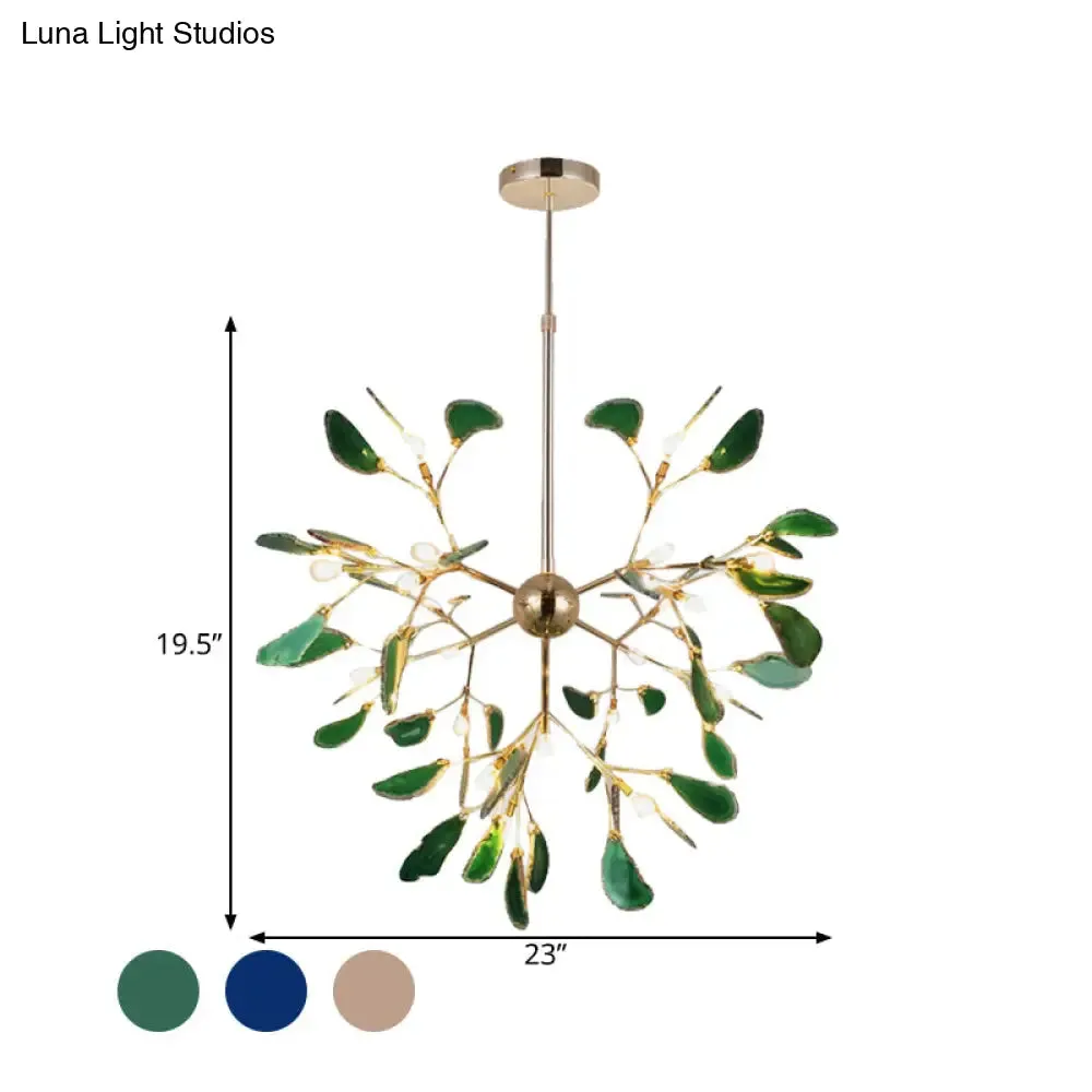 Firefly Agate Ceiling Pendant Lamp - Modern 4/16-Light Chandelier for Living Room in Blue/Green