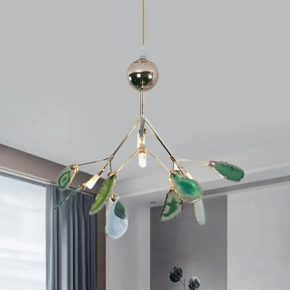 Firefly Agate Ceiling Pendant Lamp - Modern 4/16-Light Chandelier for Living Room in Blue/Green