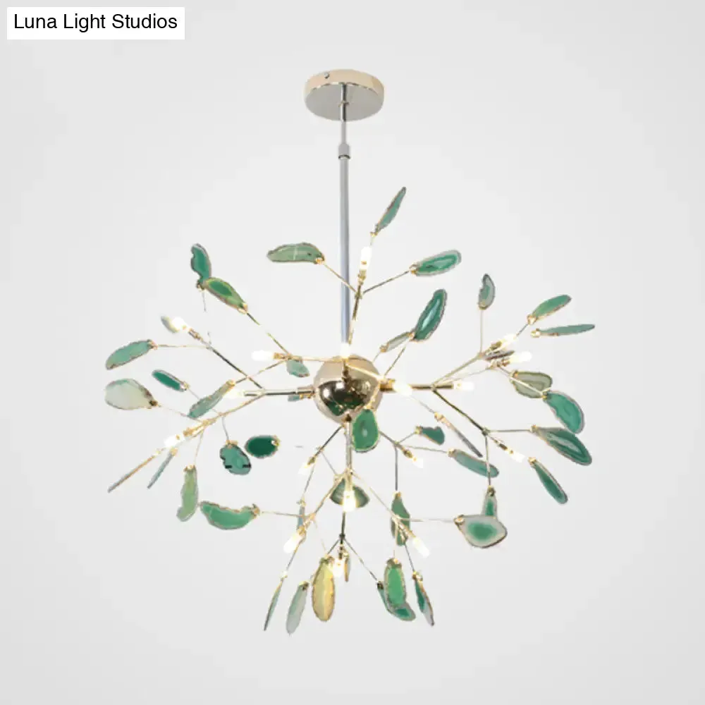 Firefly Agate Ceiling Pendant Lamp - Modern 4/16-Light Chandelier for Living Room in Blue/Green