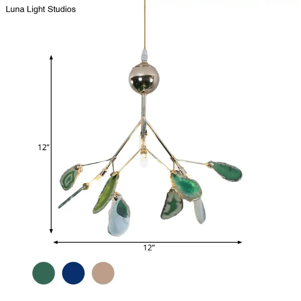 Firefly Agate Ceiling Pendant Lamp - Modern 4/16-Light Chandelier for Living Room in Blue/Green