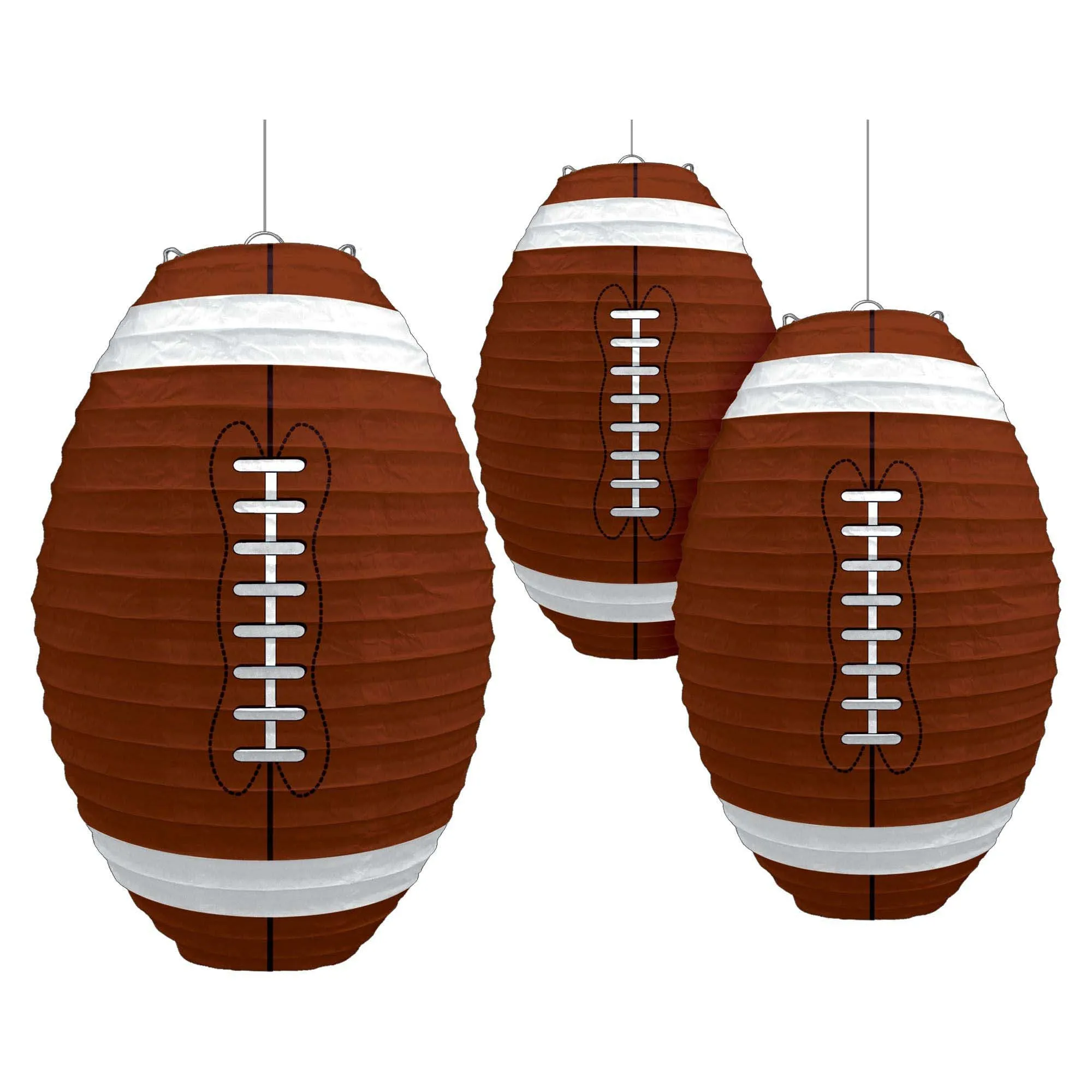 Football Shaped Paper Lanterns, 12 Inches, 3 Count