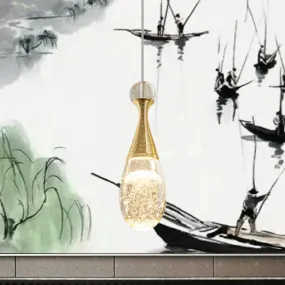 Gold Finish Teardrop Pendant Light with Clear Crystal and LED