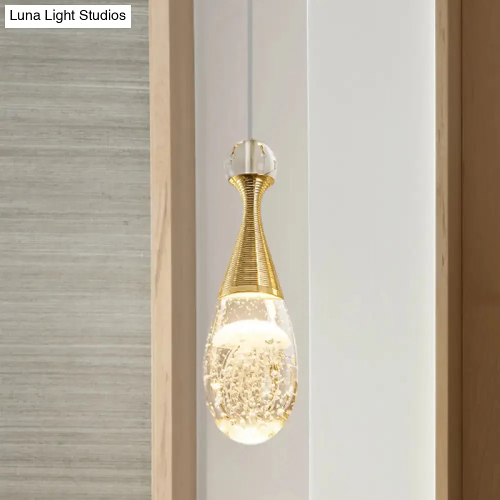 Gold Finish Teardrop Pendant Light with Clear Crystal and LED