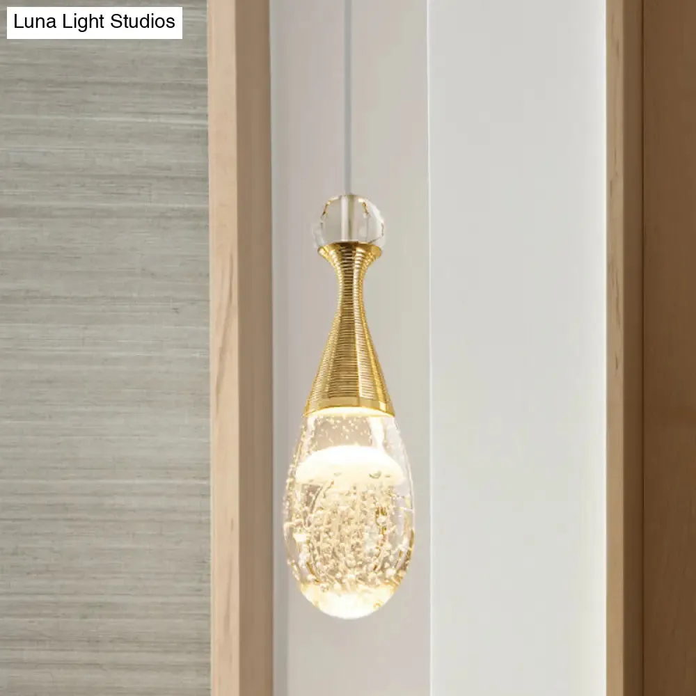 Gold Finish Teardrop Pendant Light with Clear Crystal and LED