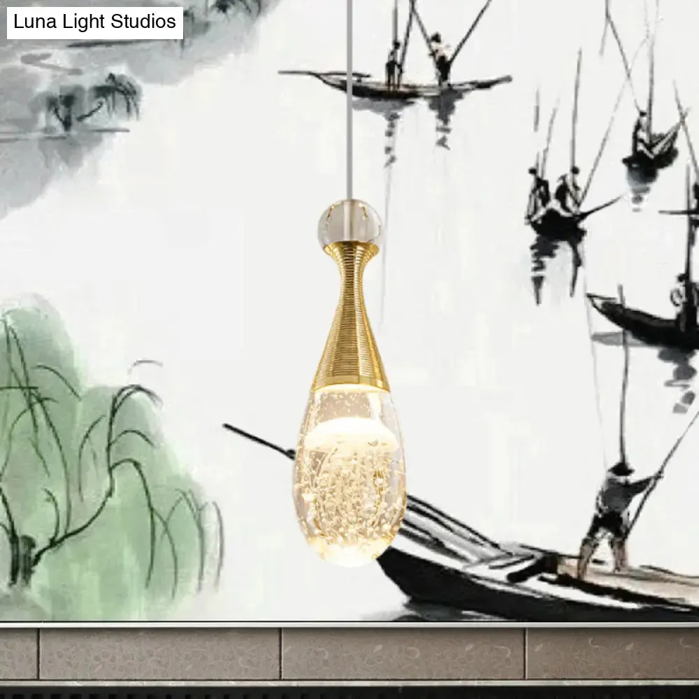 Gold Finish Teardrop Pendant Light with Clear Crystal and LED