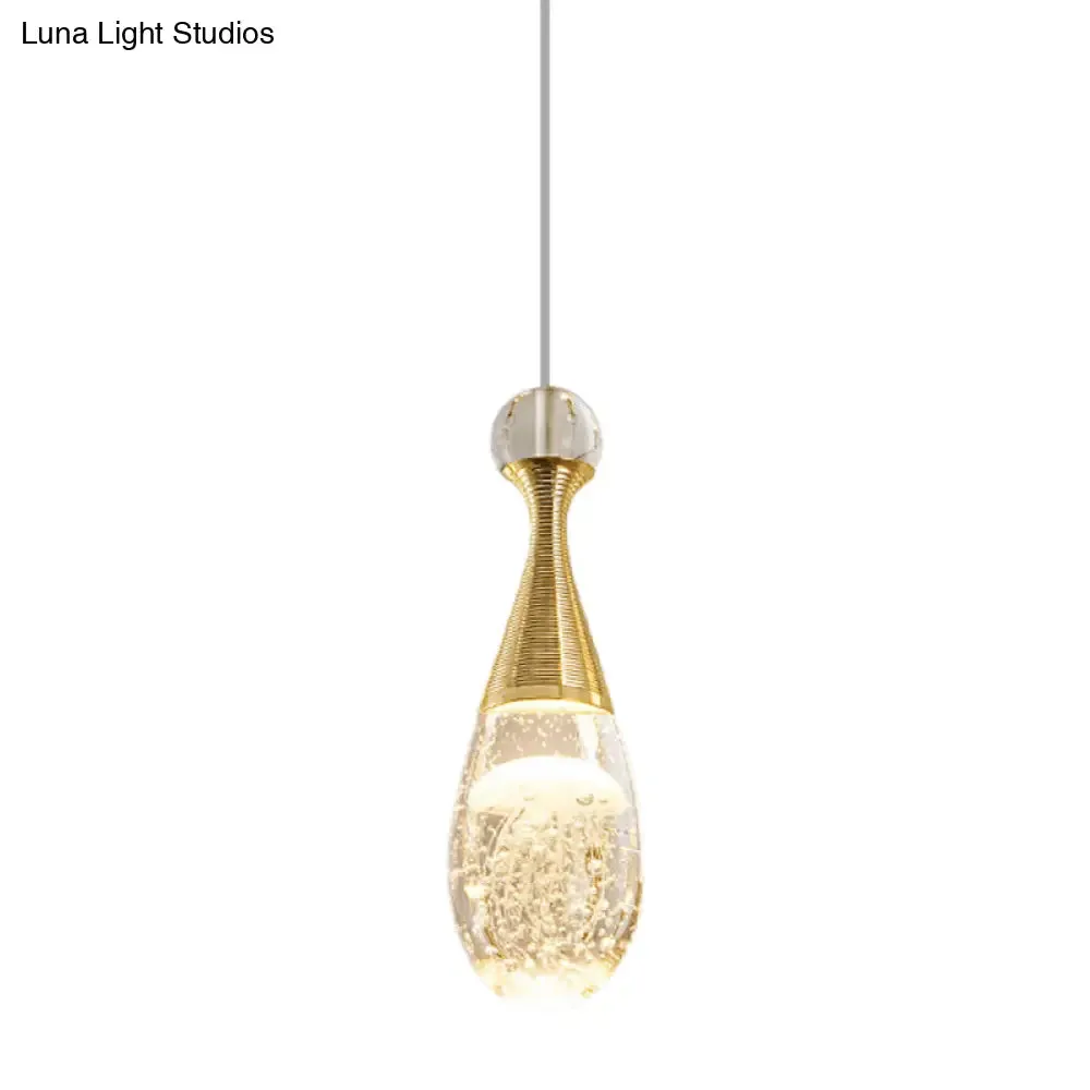 Gold Finish Teardrop Pendant Light with Clear Crystal and LED