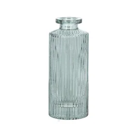 Green Glass Ribbed Bottle Mini Vase