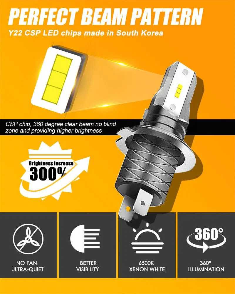 H7 LED Light Bulbs Z6 Series Fanless 300% Brighter 6500K White Light