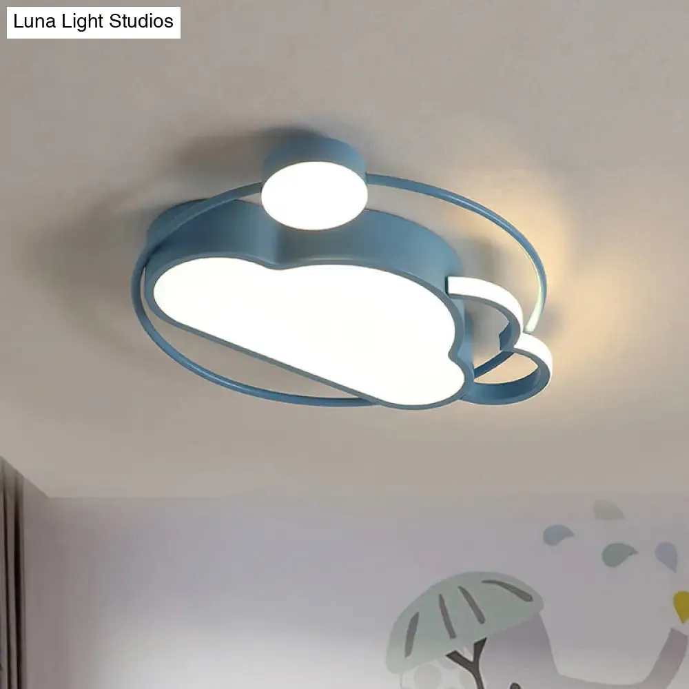 Iron Sun and Cloud Flushmount Cartoon LED Ceiling Light in Pink/Blue for Child's Room