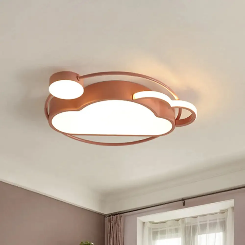 Iron Sun and Cloud Flushmount Cartoon LED Ceiling Light in Pink/Blue for Child's Room