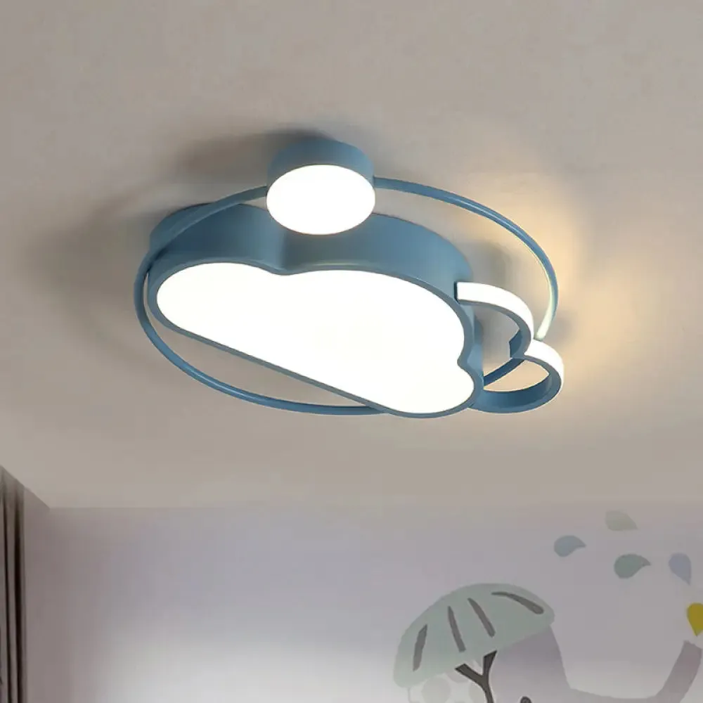 Iron Sun and Cloud Flushmount Cartoon LED Ceiling Light in Pink/Blue for Child's Room