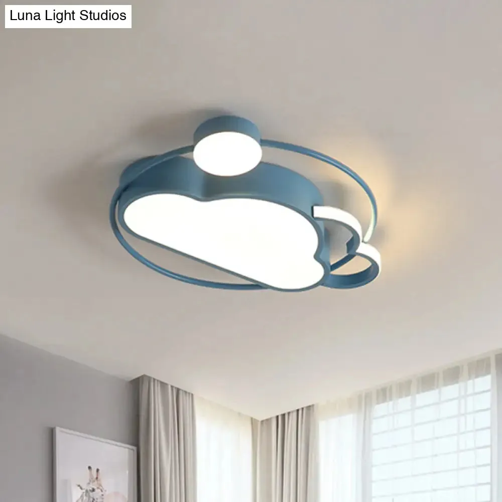 Iron Sun and Cloud Flushmount Cartoon LED Ceiling Light in Pink/Blue for Child's Room