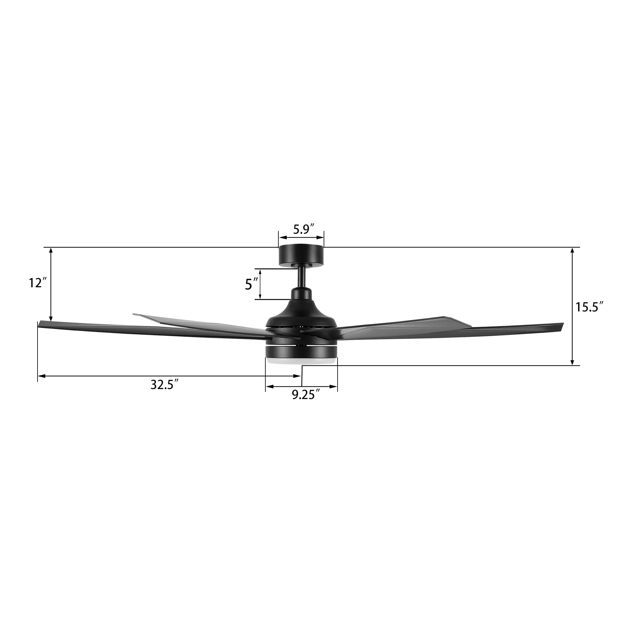 KIMA 65 inch 7-Blade Ceiling Fan with Remote Control- Black/Black