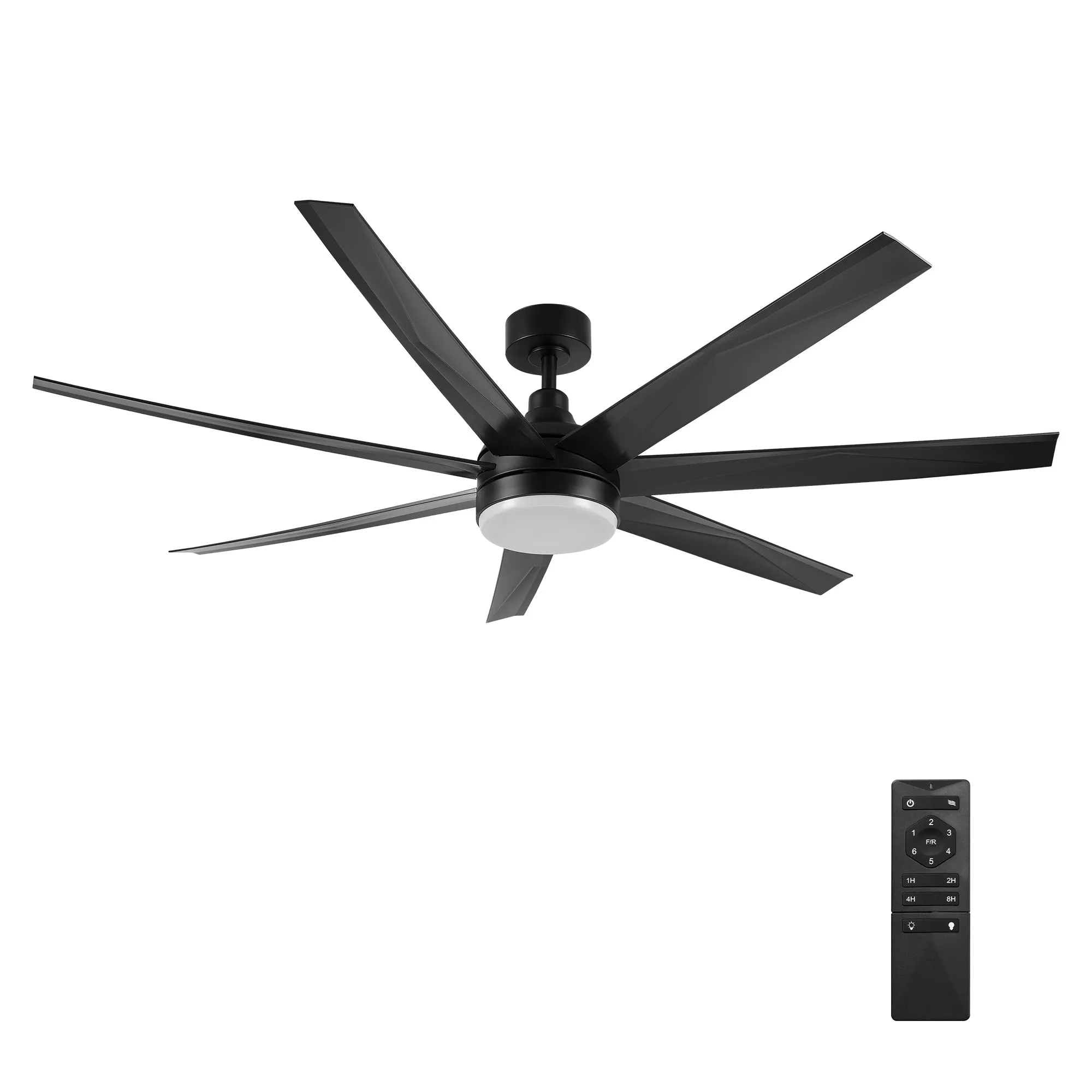 KIMA 65 inch 7-Blade Ceiling Fan with Remote Control- Black/Black